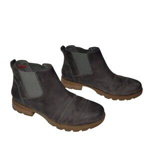 Sorel Emelie Chelsea Waterproof Boots Womens 9 Gray Suede Pull On Ankle Boots